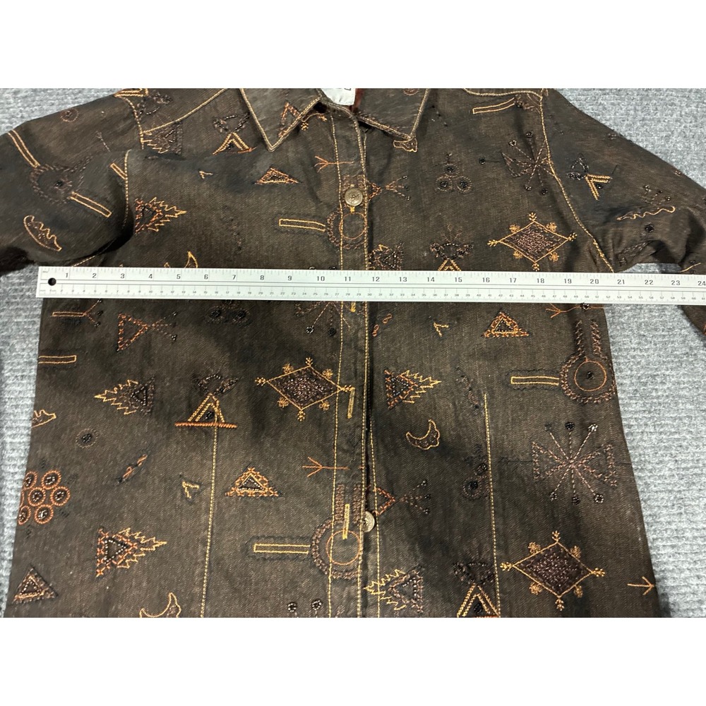 Chicos Size 2 Washed Black Embroidered Beaded Silk Lined Denim Jacket Cotton - Picture 9 of 9